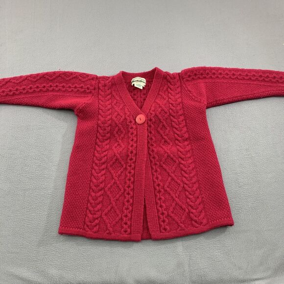 Aran Crafts Sweater Womens Medium Red Merino Wool Cable Knit Cardigan Ireland - Picture 1 of 13